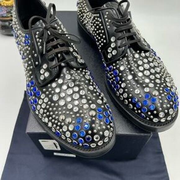 Men's Prada, black leather derby, shoes with studs and rhinestones size 11 I - Picture 12 of 12